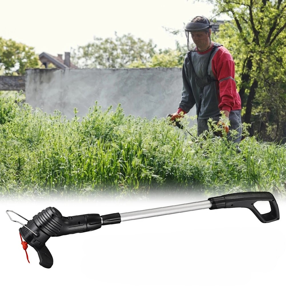 Grassenio Pro in use by a man in a garden full of weeds